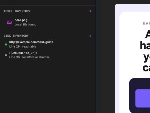 MailPreflight campaign asset and link inventory